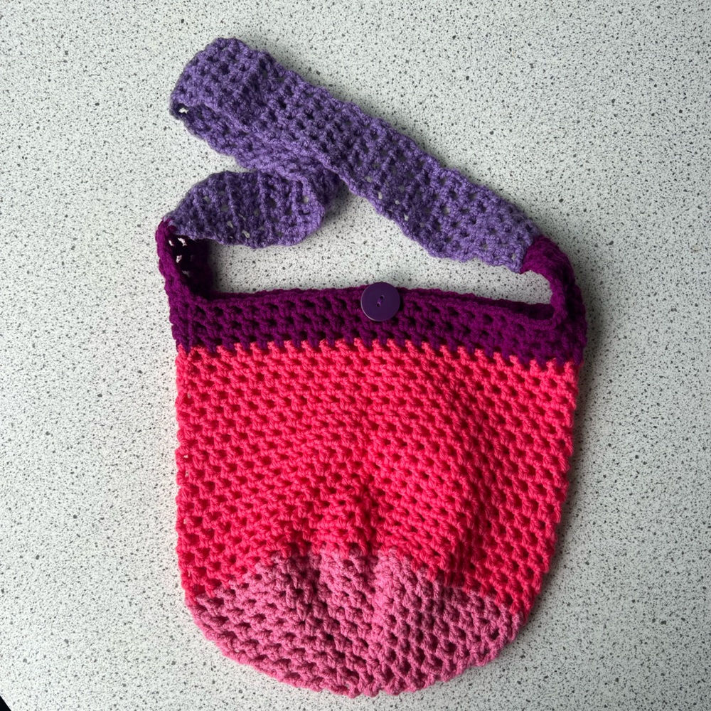 Pink and Purple Crochet Mesh Bag
